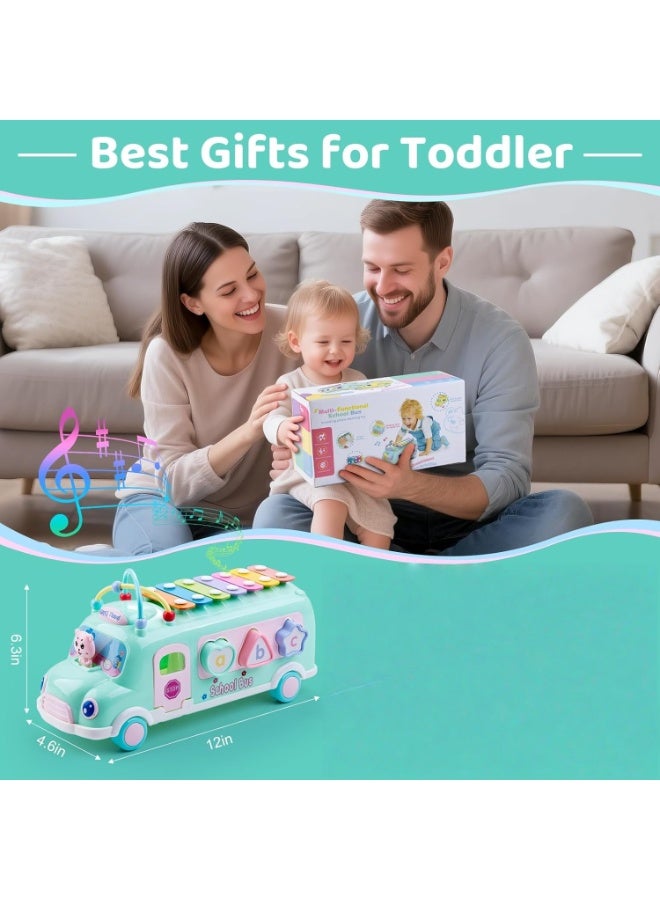 Baby School Bus Xylophone Toy for Toddlers 1-3, 5-in-1  Musical Bus Toys Gifts for 1 Year Old Baby Girl, Shape Sort Toys Knocking Xylophone Educational Instruments Birthday Gift Boy Girl - Image 3